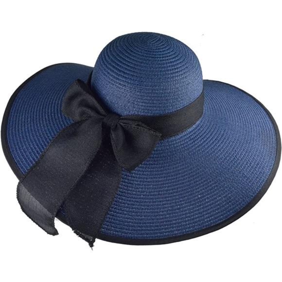 Womens Big Bowknot Straw Hat Floppy Foldable Roll up Beach Cap Sun Hat UPF 50+ main image 4